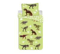 BrandMac Parure de Lit Dinosaures 100% Coton, Housse de Couette Bébé 100x135 cm + Taie d'oreiller 40x60 cm, Vert