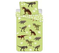 Brandmac Parure de Lit Dinosaures 100% Coton, Housse de Couette Bébé 100x135 cm + Taie d'oreiller 40x60 cm, Vert