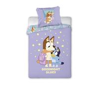 BrandMac Parure de lit Enfant Bluey & Bingo | Housse de Couette 140x200 cm avec taie d'oreiller 50x70 cm | Parure de lit Officielle Bluey | Motif Dessin animé Violet pour lit Enfant Simple