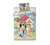 BrandMac Parure de lit Enfant Bluey & Famille | Housse de Couette 140x200 cm avec taie d'oreiller 50x70 cm | Parure de lit Officielle Bluey | Motifs Multicolores réversible pour lit Enfant