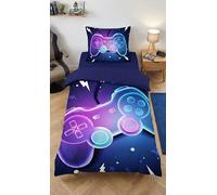 BrandMac Parure de Lit Gamer 100% Coton, Housse de Couette 135x200 cm + Taie d'oreiller 80x80 cm