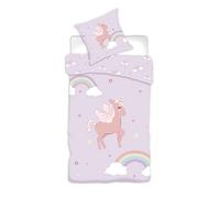 BrandMac Parure de Lit Licorne Rainbow, Réversible, 100% Coton, Housse de Couette 140x200 cm + Taie d'oreiller 65x65 cm