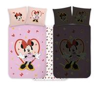 BrandMac Parure de lit Minnie Mouse 100 x 135 cm + taie d'oreiller 40 x 60 cm, 100 % coton | Parure de lit phosphorescente parfaite pour les enfants | Parure de lit réversible douce Minnie Mouse pour