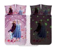 BrandMac Parure de lit motif La Reine des Neiges Elsa et Anna 100 x 140 cm et taie d'oreiller 40 x 45 cm, 100 % coton | Parure de lit phosphorescente pour enfants | Parure de lit réversible pour