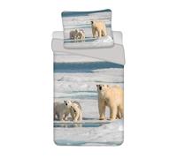 Brandmac Parure de Lit Ours Polaires 100% Coton, Housse de Couette 140x200 cm + Taie d'oreiller 65x65 cm