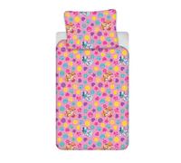 BrandMac Parure de Lit Pat' Patrouille Smiley, Rose, 100% Coton, Housse de Couette 135x200 cm + Taie d'oreiller 80x80 cm, avec Stella et Everest