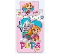 Parure de Lit Pat Patrouille Stella et Everest Pups Rule!, 100% Coton, Housse de Couette 140x200 cm + Taie d'oreiller 65x65 cm