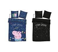 BrandMac Parure de lit Peppa Pig,100x135 cm et 40x60 cm,Motif Star Gazer avec George,Parure de lit pour enfant réversible,Brille dans le noir,Taie d'oreiller et housse de couette en 100 % coton
