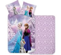 BrandMac Parure de Lit Reine des Neiges, 100% Coton, Housse de Couette pour Petit Lit 100x135 cm + Taie d'oreiller 40x60 cm, Réversible, avec Elsa, Anna et Olaf