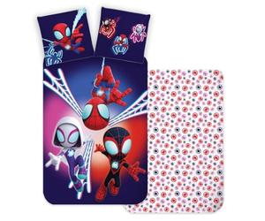 BrandMac Parure de lit réversible Spidey - 100 % coton - 135 x 200 cm et 80 x 80 cm - Parure de lit pour enfant fille et garçon - Superbe motif Spidey et ses super amis