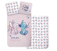 BrandMac Parure de Lit Stitch & Angel pour Lit Bébé ou Junior, 100% Coton et Réversible, Housse de Couette 100x135 cm et Taie d'oreiller 40x60 cm