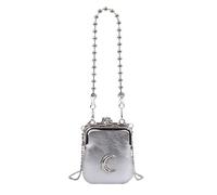 BrandName Sac à main multicouche avec chaîne en cuir PU Sac à bandoulière lune pour femmes Nom de marque Multi-couche PU Leat, Argenté., 210.00x190.00x130.00mm/8.27x7.48x5.12inch