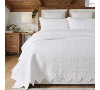 Brandream Parure de lit 3 pièces avec Couvre-lit matelassé 100% Coton Blanc King Size