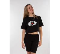 Brands In Black Womens Disney Mickey Mouse Heart Hands Cropped 100% Cotton T-Shirt