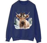 Brands In Brands In Navy Highland Cow Winter Bow Sweatshirt