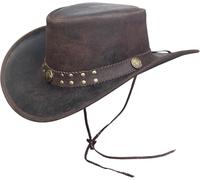 Brandslock Chapeau de cowboy australien vintage pour homme, noir et marron à large bord, style western bush, marron, L