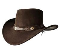 BRANDSLOCK Chapeau Outback de cowboy, à large bord, style australien, western, en cuir véritable pour homme, marron, XXL