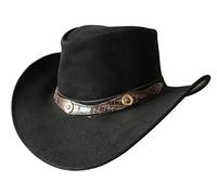 BRANDSLOCK Chapeau Outback de cowboy, à large bord, style australien, western, en cuir véritable pour homme, Noir , M