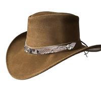 BRANDSLOCK Chapeau Outback de cowboy, à large bord, style australien, western, en cuir véritable pour homme, peau, XL