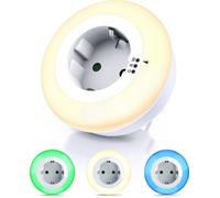 Brandson LED veilleuse avec prise de courant, capteur crépusculaire, changement de couleur (blanc chaud, vert, bleu), automatique, veilleuse avec prise intermédiaire, LED intégrée