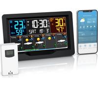 Brandson Station météo avec capteur extérieur, station météo sans fil avec écran couleur, Wlan/WIFI, App prévisions météo, indice UV, baromètre, humidité, réveil