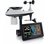 Brandson Station météo sans fil avec capteur extérieur 5 en 1 - écran couleur LED - DCF - thermomètre hygromètre baromètre - vitesse du vent - quantité de pluie - panneau solaire