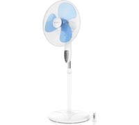 Brandson Ventilateur sur pied 50W avec pied réglable en hauteur, ventilateur avec télécommande, angle d'inclinaison 30°, 3 vitesses différentes, fonction oscillation 80°, 42 cm Ø, blanc/bleu