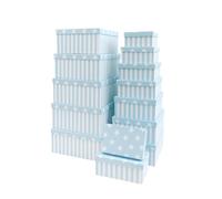 Brandsseller Lot de 10 boites gigognes, Boites-cadeaux, Boites de rangement, Boites en carton avec couvercle - Carton solide à motif étoiles et rayures, Carton, bleu clair, 37,5x29x16cm - 19x13x7,5cm