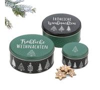 Brandsseller Lot de 3 boîtes à biscuits en métal - boîtes rondes empilables avec couvercle - boîtes de conservation alimentaires pour gâteaux, biscuits et sablés de Noël - Motif Noël