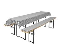 Brandsseller Lot de 3 - Ensemble de Coussins pour Mobilier de Brasserie 2 Coussins de Banc rembourrés 220x25 cm et 1 Nappe 240x70 pour Tous Table de Jardin ou Chapiteau - Gris à Carreaux
