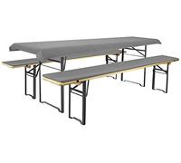 Brandsseller Lot de 3 - Ensemble de Coussins pour Mobilier de Brasserie 2 Coussins de Banc rembourrés 220x25 cm et 1 Nappe 240x90 popour Tous Table de Jardin ou Chapiteau - Gris
