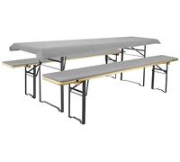 Brandsseller Lot de 3 - Ensemble de Coussins pour Mobilier de Brasserie 2 Coussins de Banc rembourrés 220x25 cm et 1 Nappe 240x70 pour Tous Table de Jardin ou Chapiteau - Gris Clair