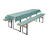 Brandsseller Lot de 3 - Ensemble de Coussins pour Mobilier de Brasserie 2 Coussins de Banc rembourrés 220x25 cm et 1 Nappe 240x70 pour Tous Table de Jardin ou Chapiteau - Vert à Carreaux