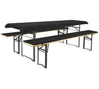 Brandsseller Lot de 3 - Ensemble de Coussins pour Mobilier de Brasserie 2 Coussins de Banc rembourrés 220x25 cm et 1 Nappe 240x90 pour Tous Table de Jardin ou Chapiteau - Noir