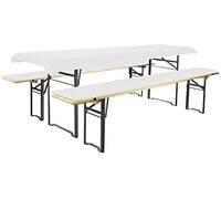 Brandsseller Lot de 3 - Ensemble de Coussins pour Mobilier de Brasserie 2 Coussins de Banc rembourrés 220x25 cm et 1 Nappe 240x70 pour Tous Table de Jardin ou Chapiteau - Blanc