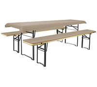 Brandsseller Lot de 3 - Ensemble de Coussins pour Mobilier de Brasserie 2 Coussins de Banc rembourrés 220x25 cm et 1 Nappe 240x90 pour Tous Table de Jardin ou Chapiteau - Beige