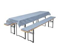 Brandsseller Lot de 3 - Ensemble de Coussins pour Mobilier de Brasserie 2 Coussins de Banc rembourrés 220x25 cm et 1 Nappe 240x70 pour Tous Table de Jardin ou Chapiteau - Bleu à Carreaux