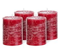 Brandsseller lot de 4 Bougies piliers 7 x 10 cm - Paraffine teintée dans la masse - Style rustique longue durée - Décoration de table pour Noël fêtes et événements - Bordeaux