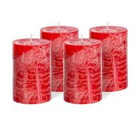 Brandsseller lot de 4 Bougies piliers 7 x 14 cm - Paraffine teintée dans la masse - Style rustique longue durée - Décoration de table pour Noël fêtes et événements - Rouge