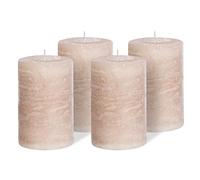 Brandsseller lot de 4 Bougies piliers 7 x 14 cm - Paraffine teintée dans la masse - Style rustique longue durée - Décoration de table pour Noël fêtes et événements - Taupe