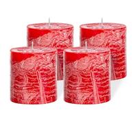 Brandsseller lot de 4 Bougies piliers 7 x 7,5 cm - Paraffine teintée dans la masse - Style rustique longue durée - Décoration de table pour Noël fêtes et événements - Rouge