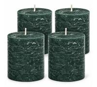 Brandsseller lot de 4 Bougies piliers 7 x 7,5 cm - Paraffine teintée dans la masse - Style rustique longue durée - Décoration de table pour Noël fêtes et événements - Vert