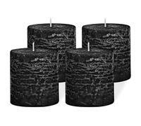 Brandsseller lot de 4 Bougies piliers 7 x 7,5 cm - Paraffine teintée dans la masse - Style rustique longue durée - Décoration de table pour Noël fêtes et événements - Black