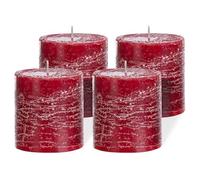 Brandsseller lot de 4 Bougies piliers 7 x 7,5 cm - Paraffine teintée dans la masse - Style rustique longue durée - Décoration de table pour Noël fêtes et événements - Bordeaux