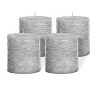 Brandsseller lot de 4 Bougies piliers 7 x 7,5 cm - Paraffine teintée dans la masse - Style rustique longue durée - Décoration de table pour Noël fêtes et événements - Gris