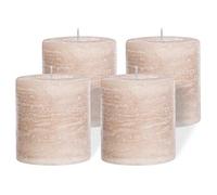 Brandsseller lot de 4 Bougies piliers 7 x 7,5 cm - Paraffine teintée dans la masse - Style rustique longue durée - Décoration de table pour Noël fêtes et événements - Taupe