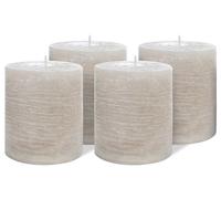 Brandsseller lot de 4 Bougies piliers 9 x 10 cm - Paraffine teintée dans la masse - Style rustique longue durée - Décoration de table pour Noël fêtes et événements - Taupe