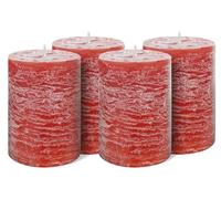Brandsseller lot de 4 Bougies piliers 9 x 15 cm - Paraffine teintée dans la masse - Style rustique longue durée - Décoration de table pour Noël fêtes et événements - Rouge