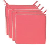 Brandsseller Lot de 4 Coussins de Chaise 40x40x4 cm - Galette de Chaise hydrofuge et anti-salissure avec Liens et Passepoil - pour l’intérieur et l’extérieur - Cuisine, Terrasse, Jardin - Corail