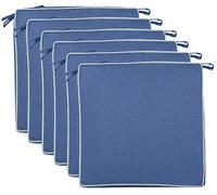 Brandsseller Lot de 6 Coussins de Chaise 40x40x4 cm - Galette de Chaise Hydrofuge et Anti-salissure avec Liens et Passepoil - pour l’intérieur et l’extérieur - Cuisine, Terrasse, Jardin - Bleu